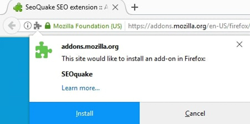Chọn Install để hoàn tất tải SEOquake for Firefox.